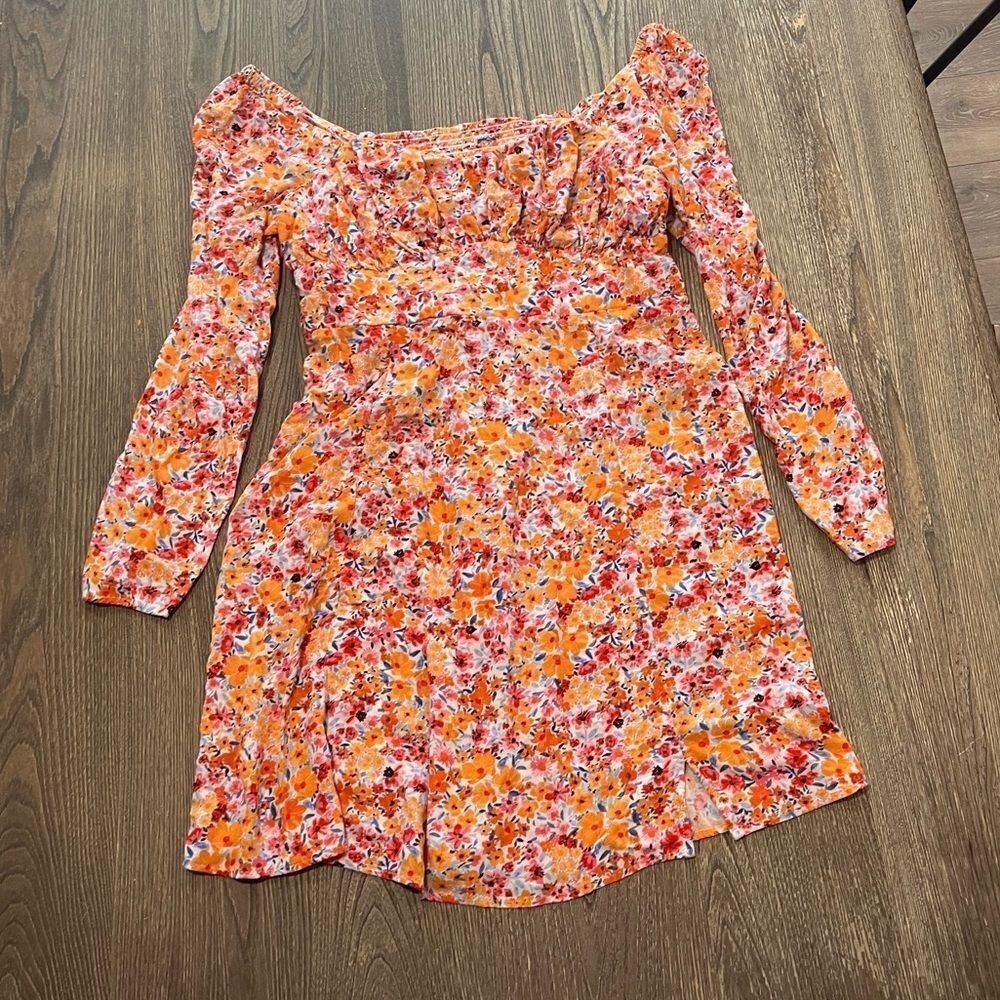 Old Navy Fit & Flare Mini Dress Smocked Back Long Sleeve Floral Multicolor Large
